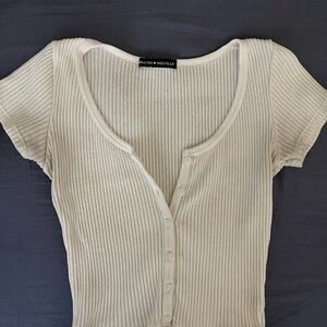 Brandy Melville Off-White Ribbed Button-Down Shirt